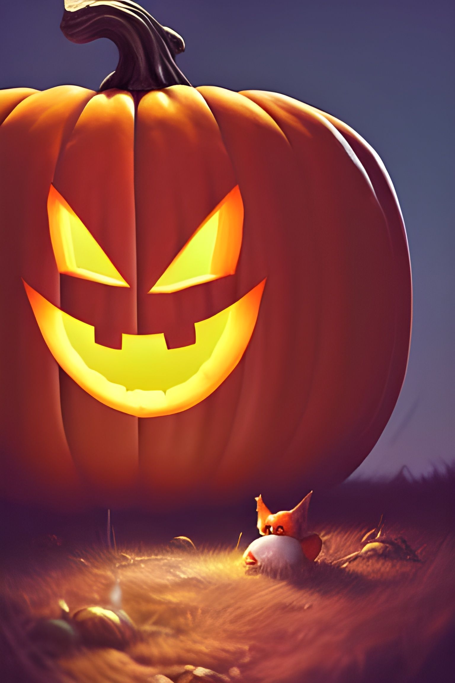 Halloween Pumpkin with Glowing Creatures: Pixar-Style 3D Art