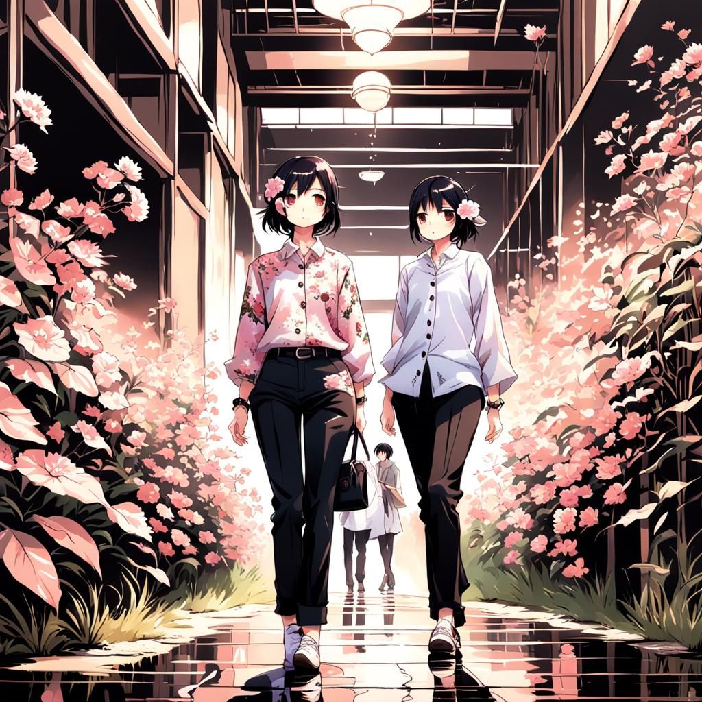 Anime Style Portrait of a Girl in Floral Shirt