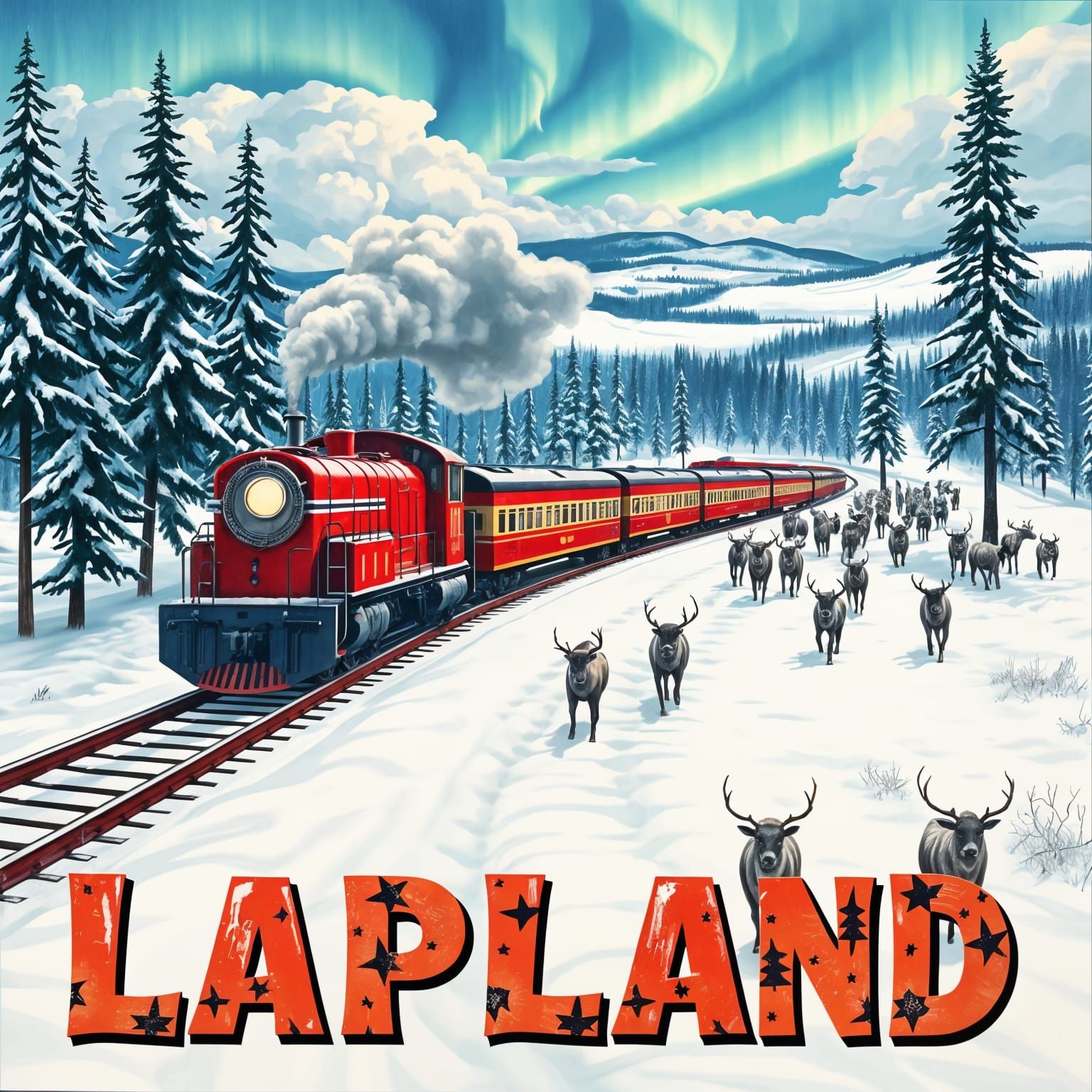 1950s Lapland Travel Poster Illustration