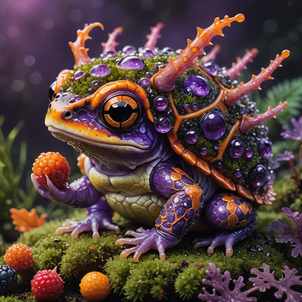 Baby Murex Frog-Tortoise with Berry: Digital Illustration