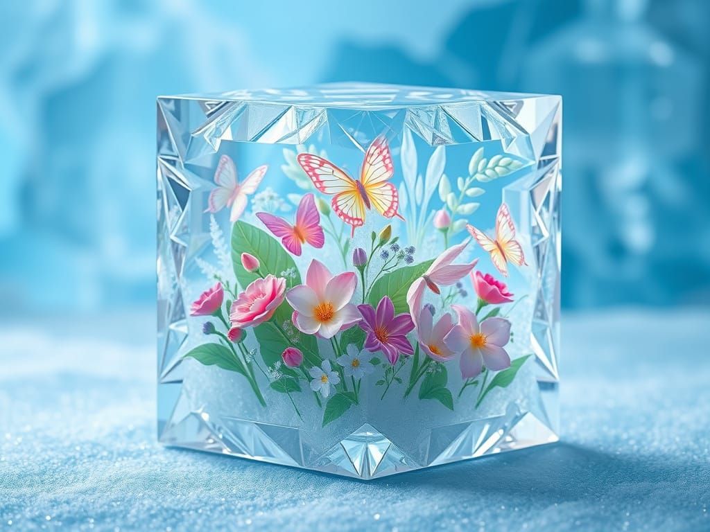 Ethereal Pastel Garden in Crystal Cube