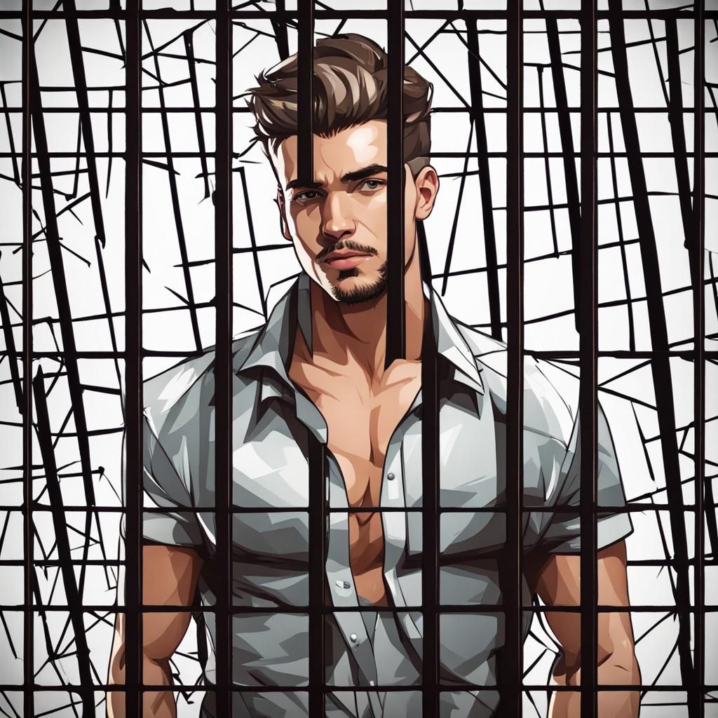 Captivating Portrait of a Young Man Behind Bars