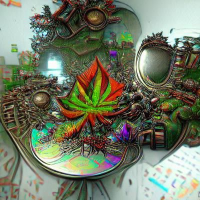 Steampunk Fractal: Mirrored Cannabis Leaf Explosion