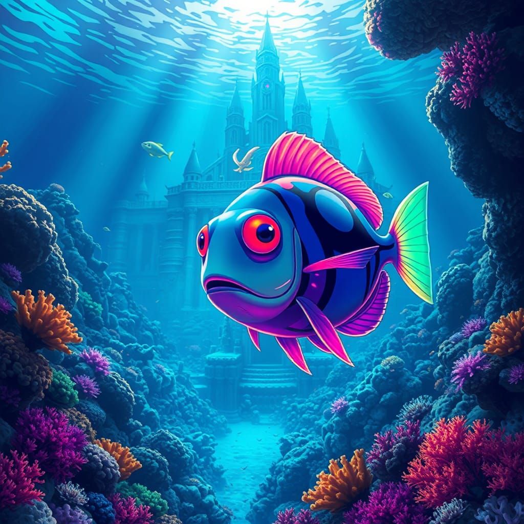 Vibrant Coral Reef Scene in Anime Style