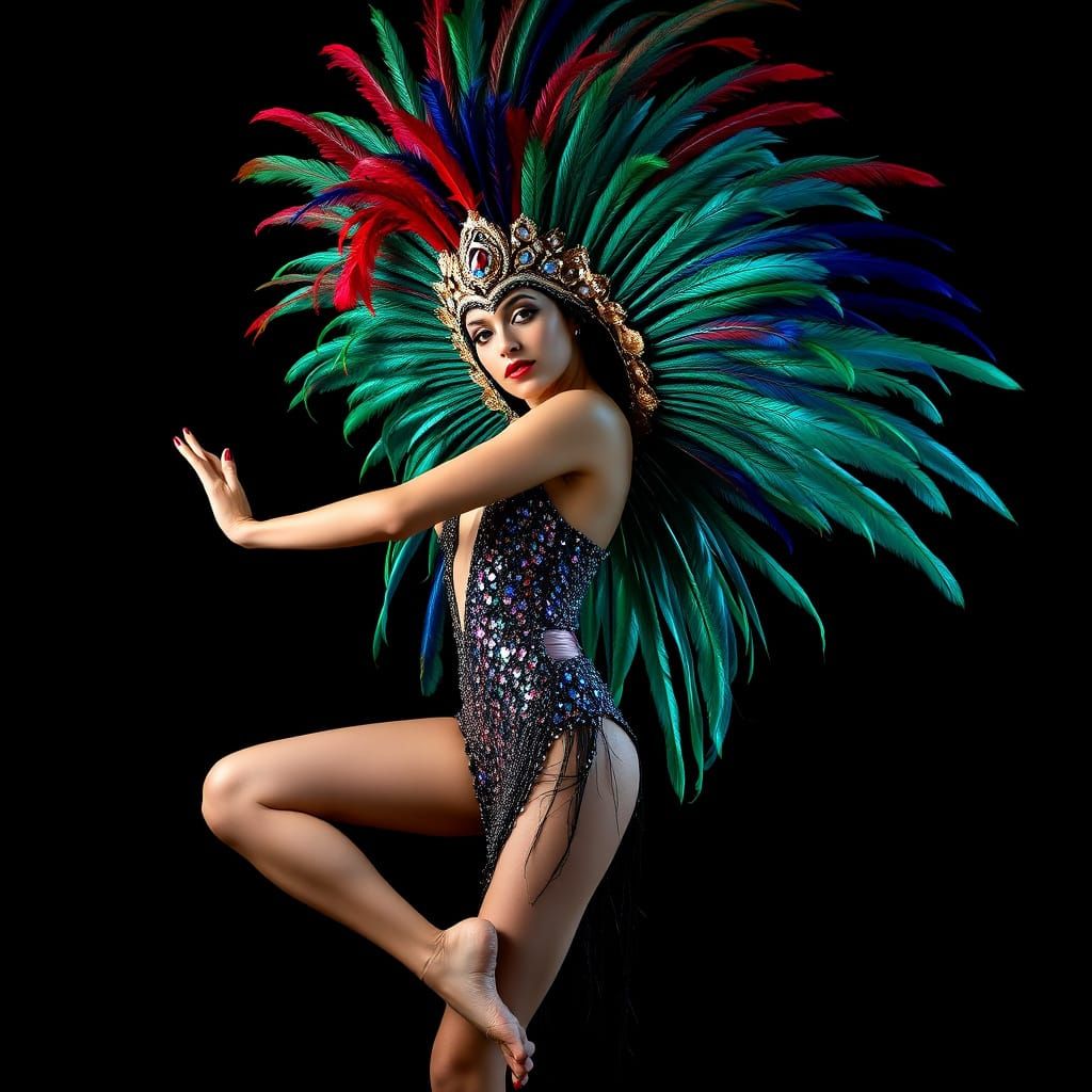 Cabaret Dancer in Emerald Feathered Headdress