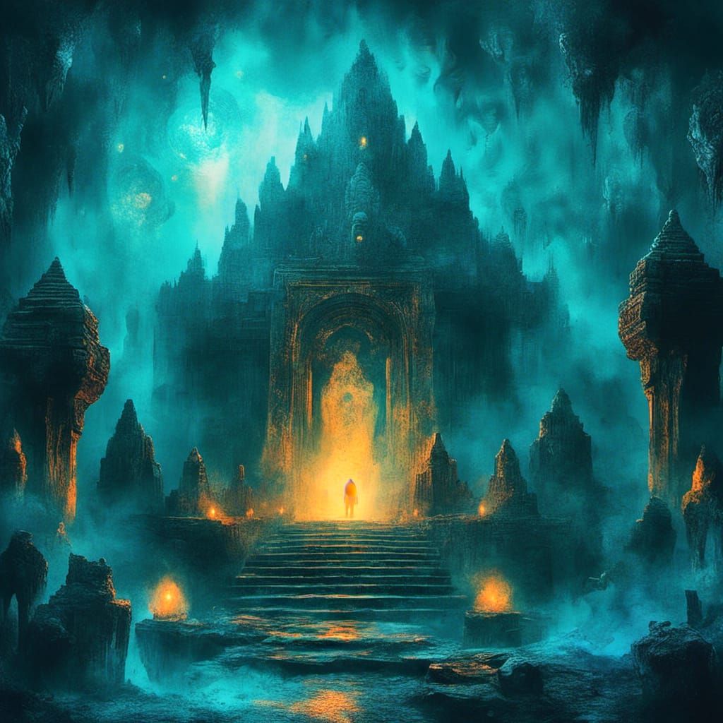 Glowing Crystal in Ancient Temple: Digital Fantasy Art