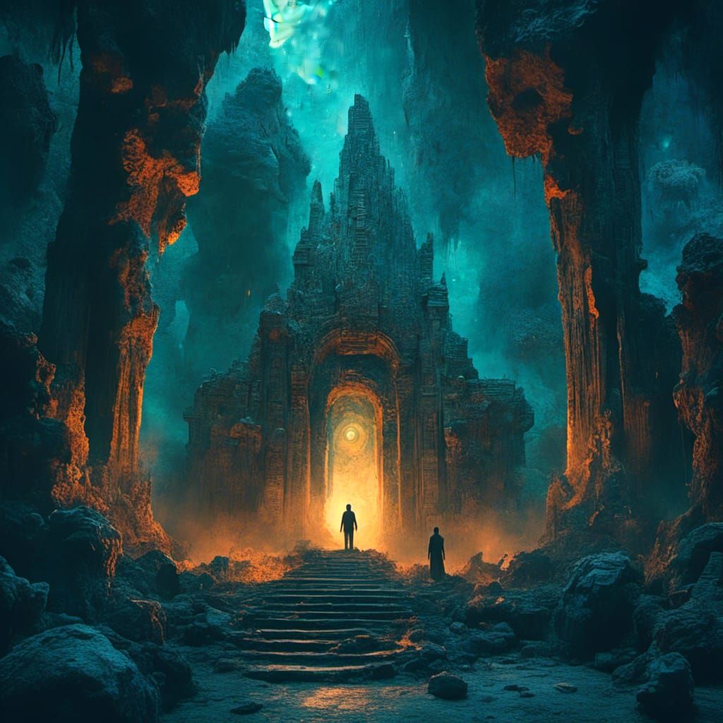 Glowing Crystal in Ancient Temple Digital Matte Painting