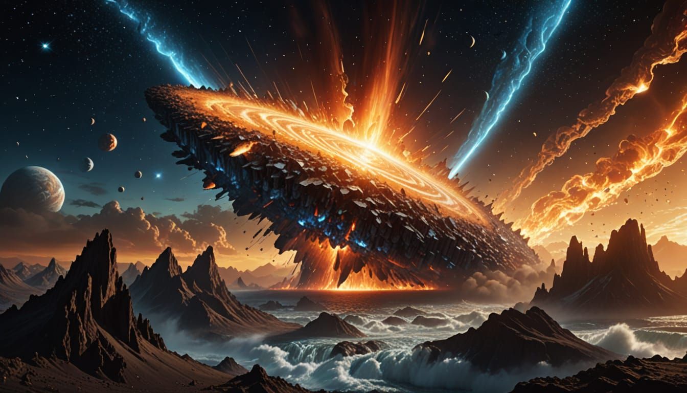 Epic Digital Painting of Comet Shattering Venus into Diamond...