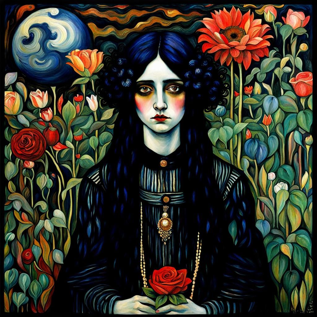 Emo Goth Queen in Classical Art Styles