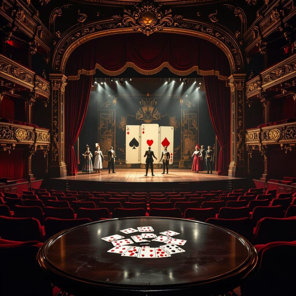 Dark Victorian Theatre Interior with Eerie Card Theme