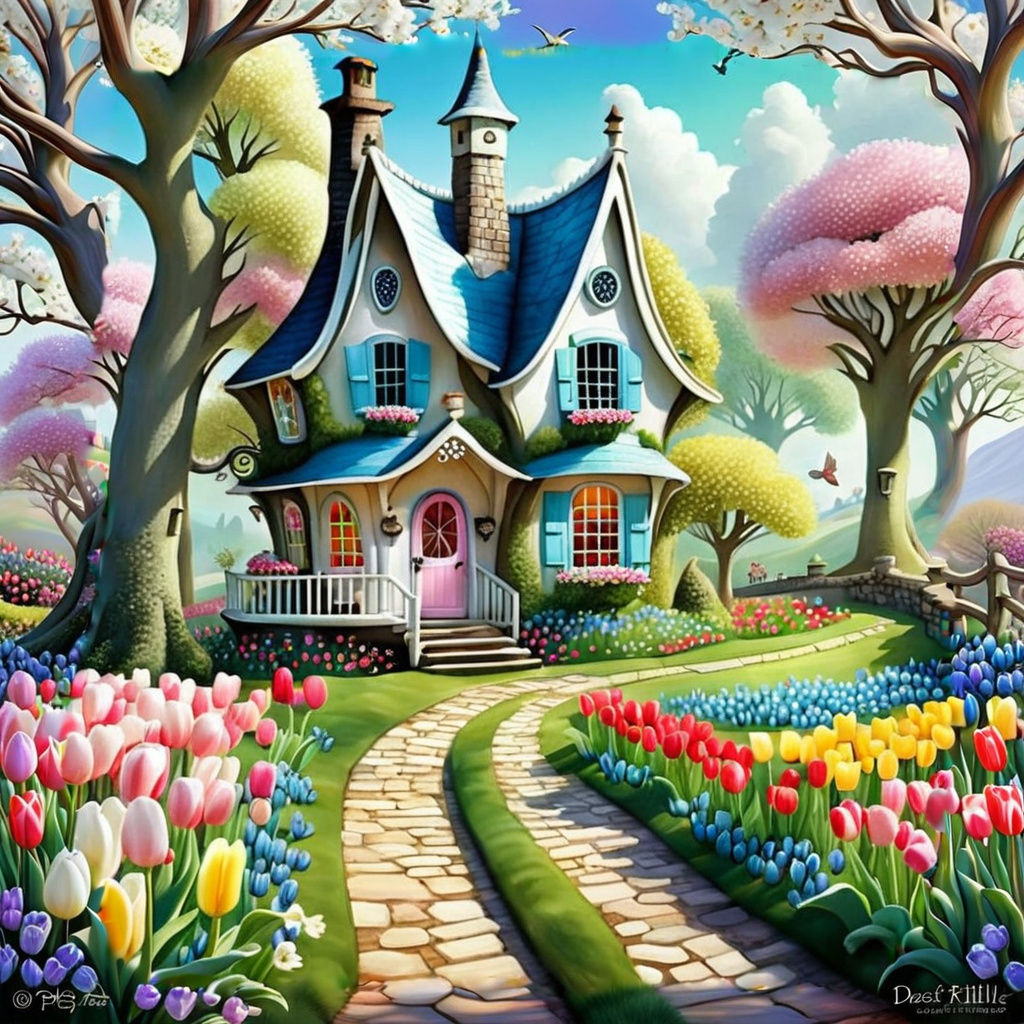 Charming Pastel Fairy Cottage in Storybook Art
