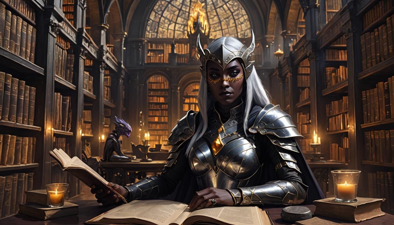Drow Reading in Tower Library: Digital Art