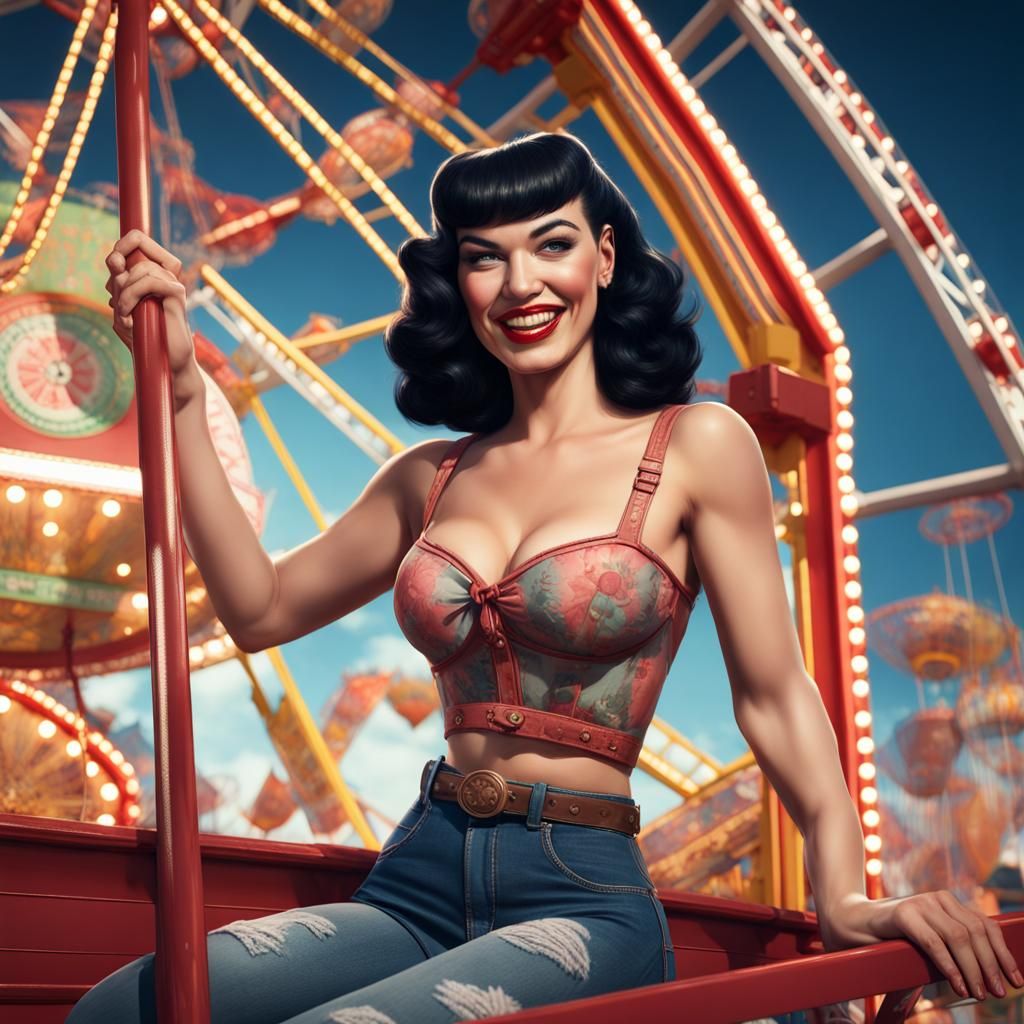 Bettie Page at the Fair: Detailed Matte Painting