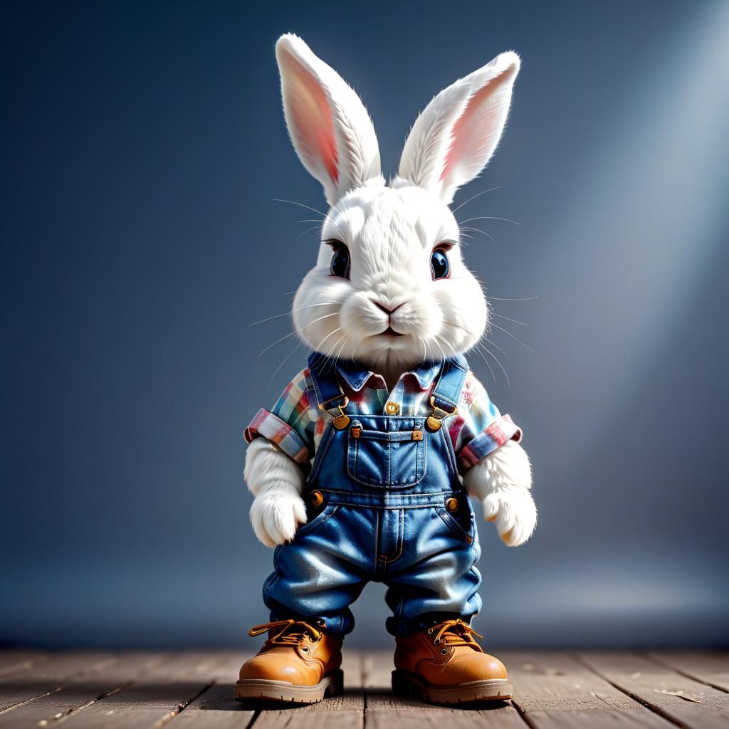 Hyperrealistic Bunny in Overalls with Dramatic Lighting