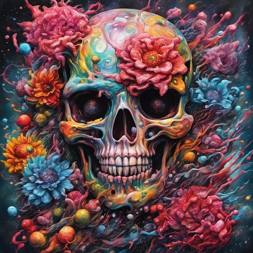 Carnivorous Flower Skull: Holographic Cosmic Illustration