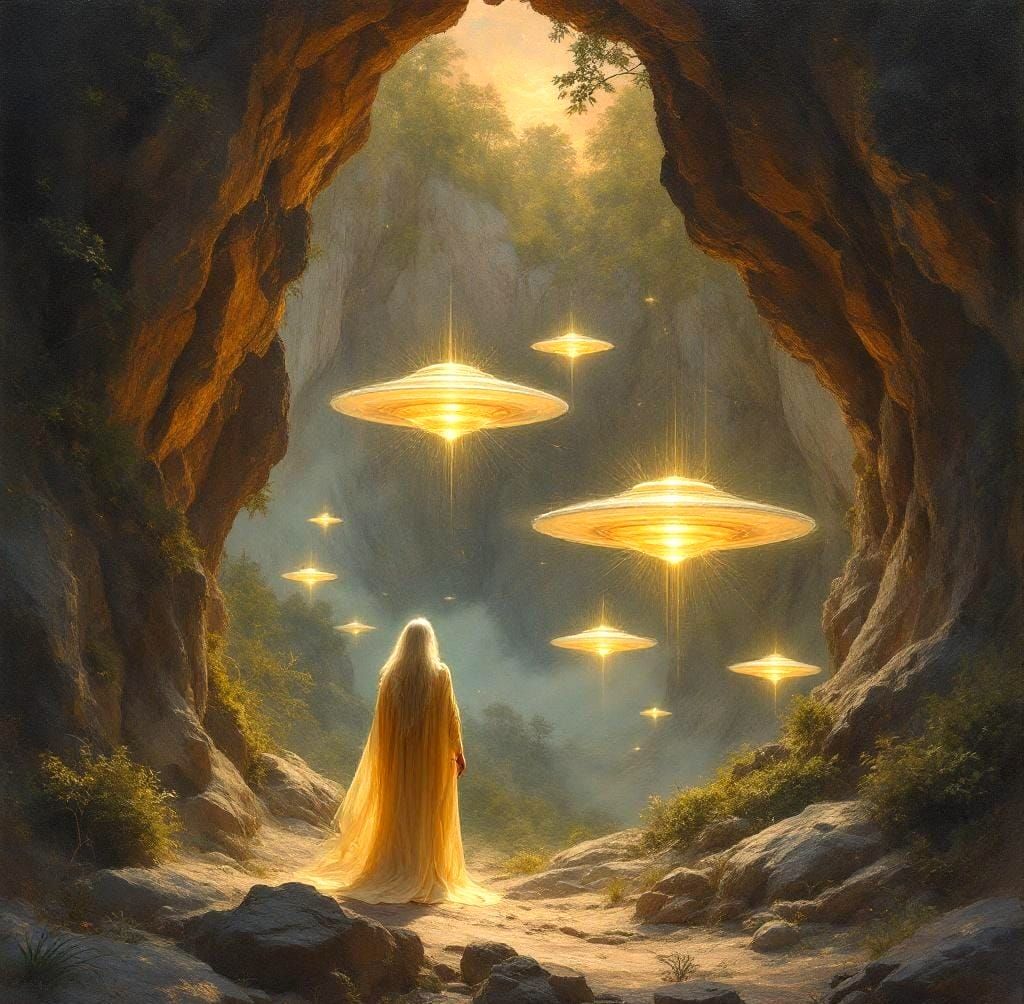 Golden Ships Emerge in Misty Valley Oil Painting