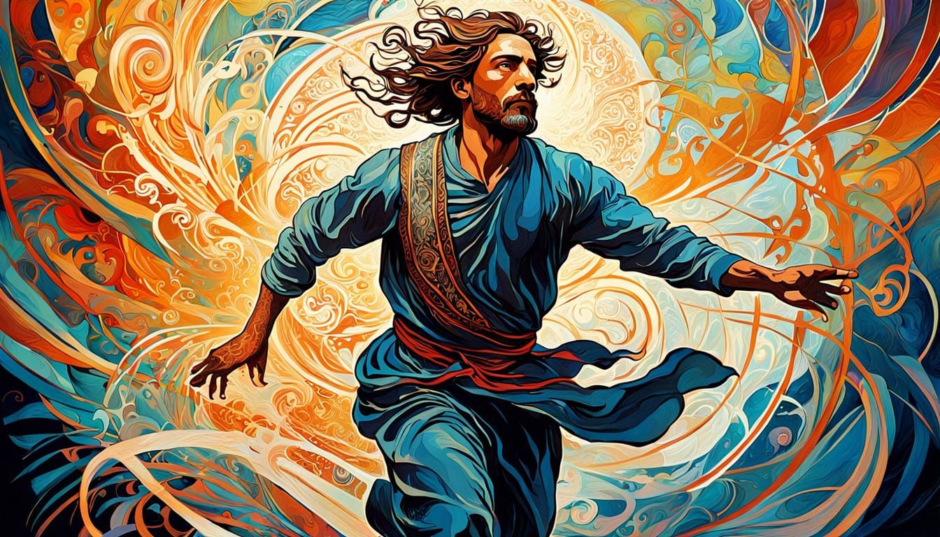 Man Runs Toward Freedom in Metaphysical Splash Art