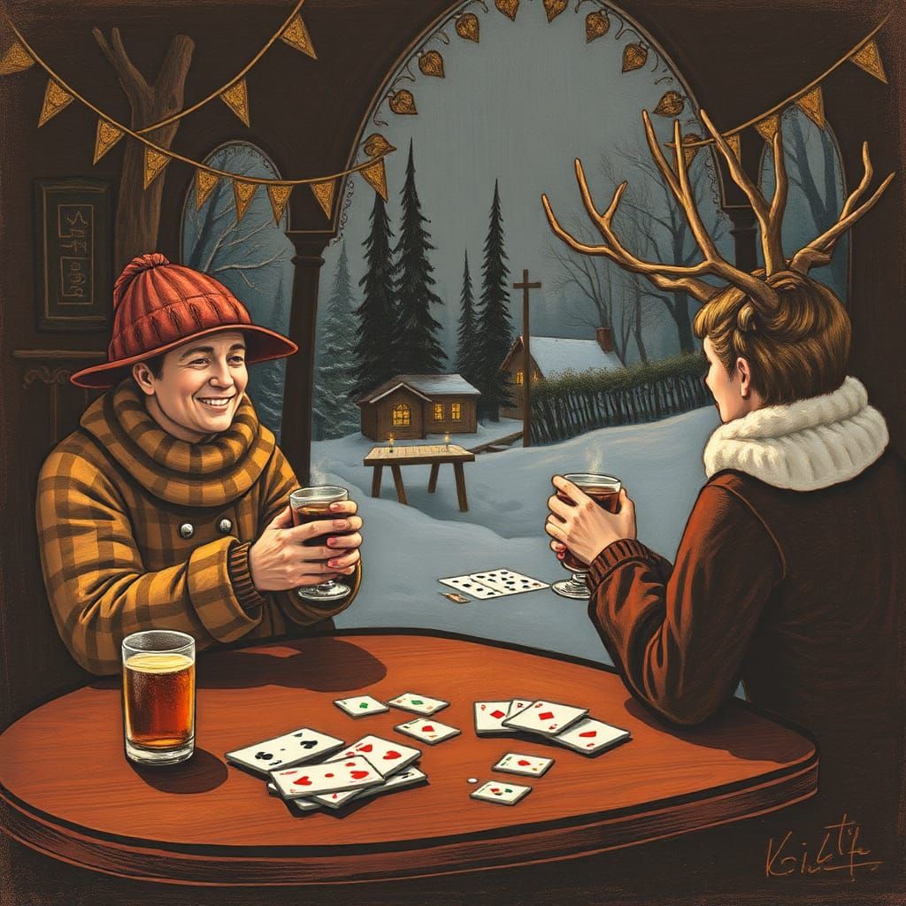 Winter Scene: Hot Cider and Euchre