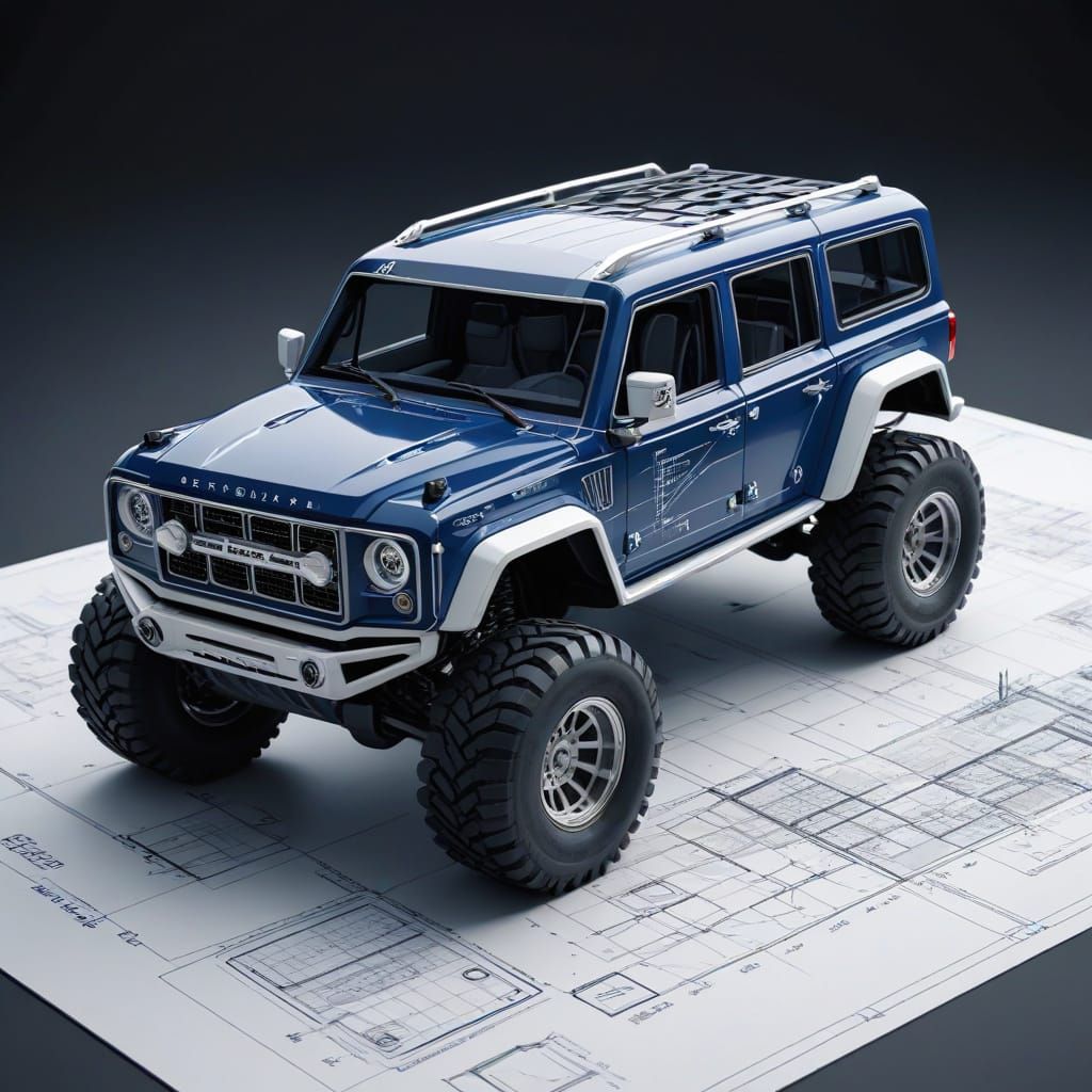 Sleek Futuristic Offroad Vehicle Blueprint in Dark Blue and ...