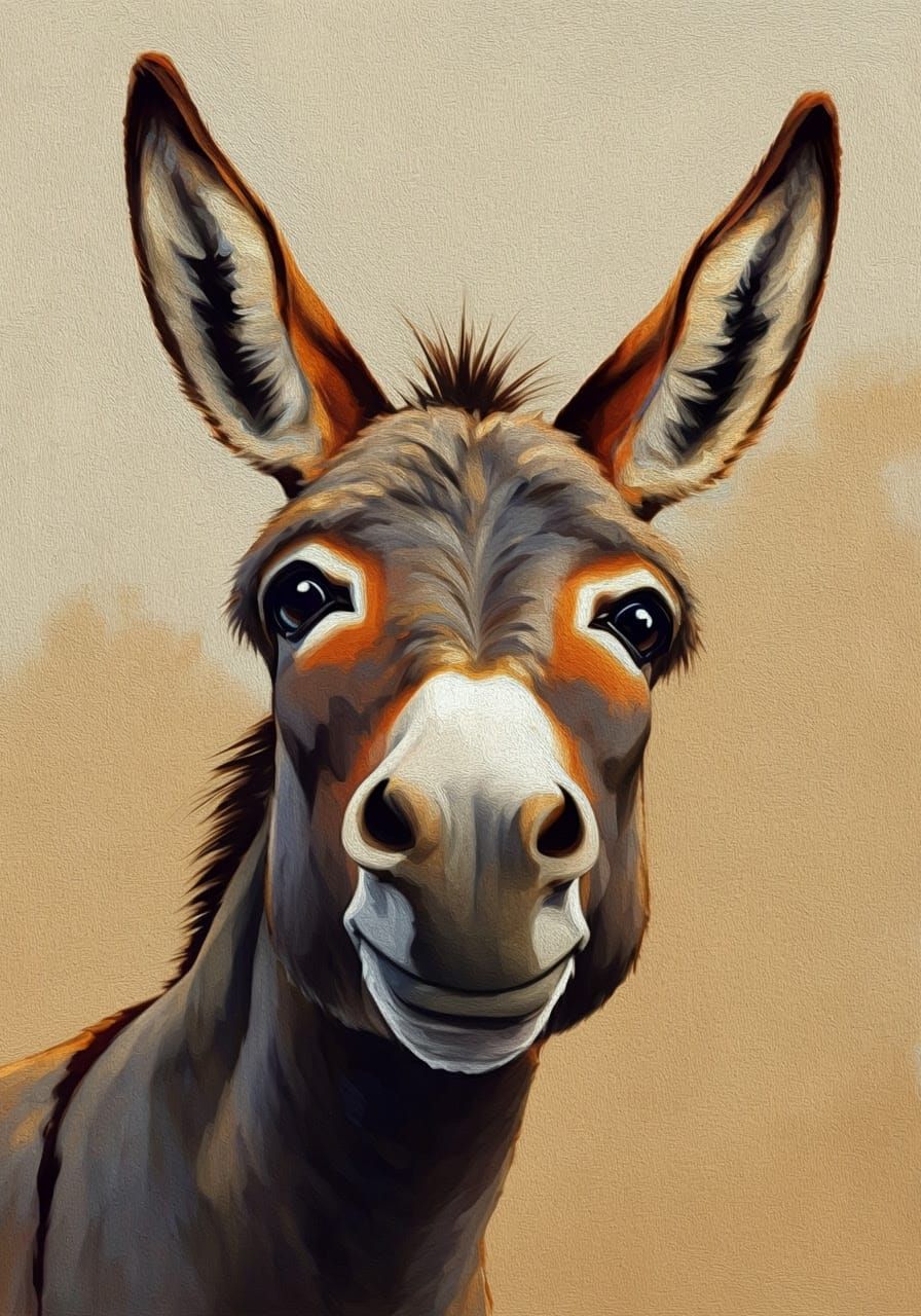 Warm Impressionist Portrait of a Friendly Donkey