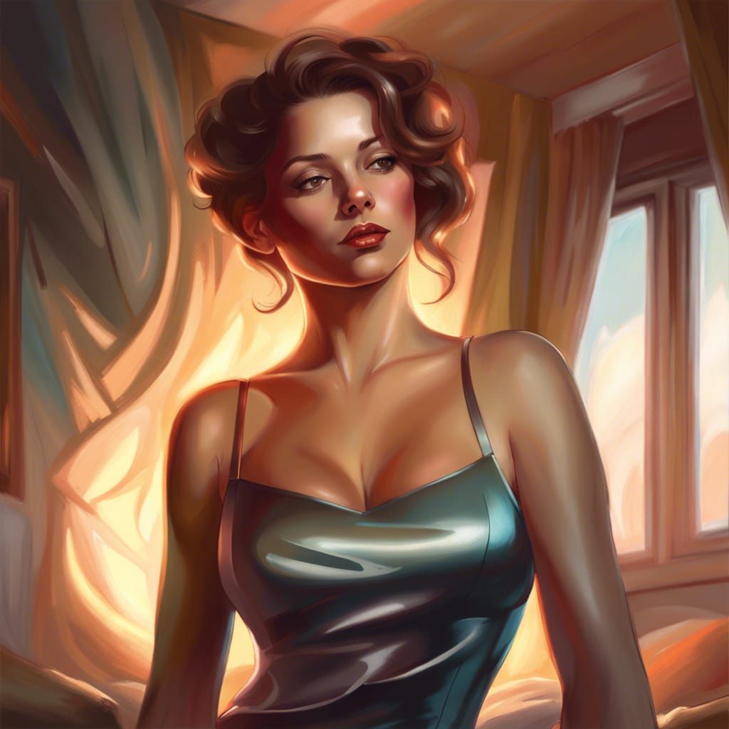 Woman in Satin Dress: Hyperdetailed Portrait