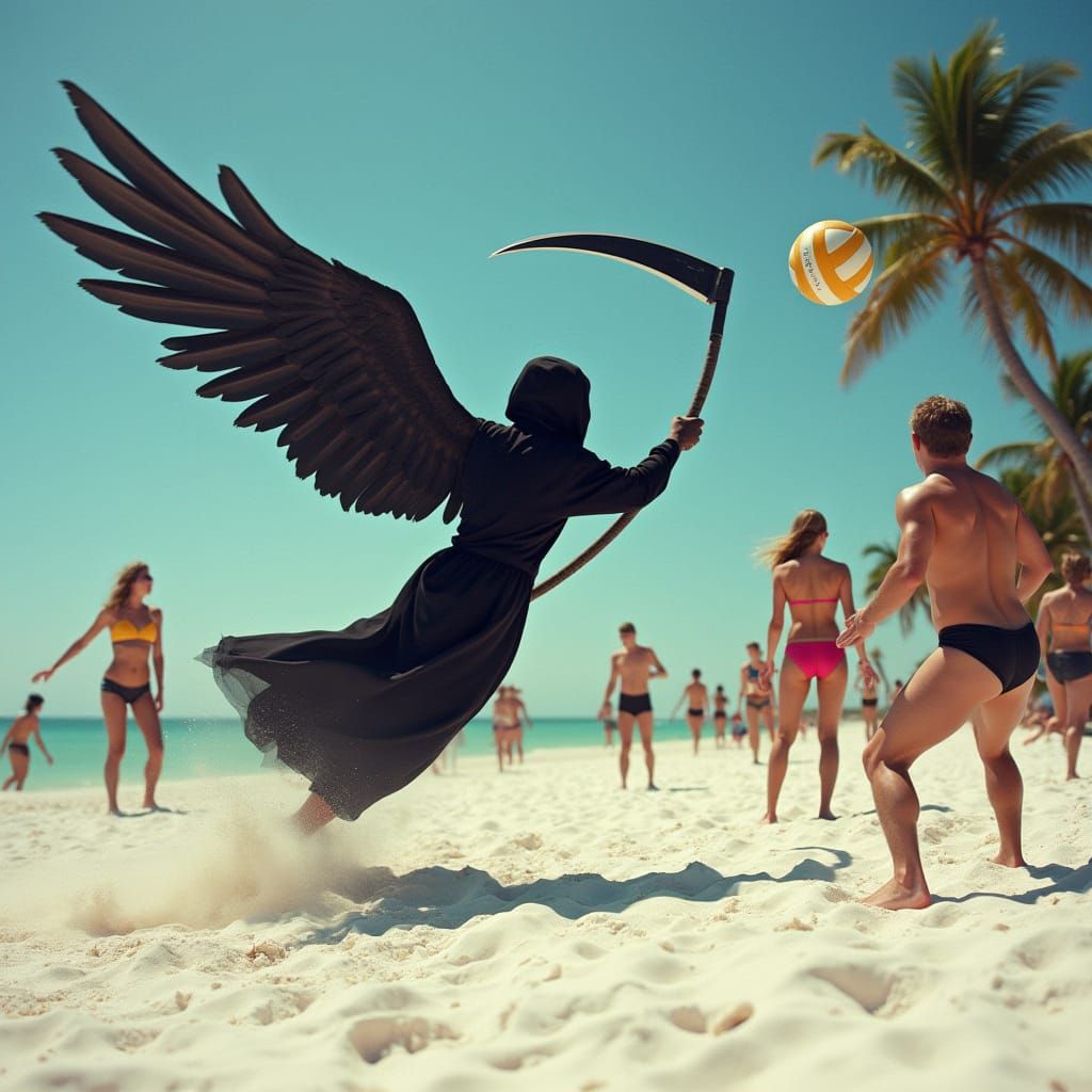 Angel of Death Saves the Day in Vibrant Beach Scene