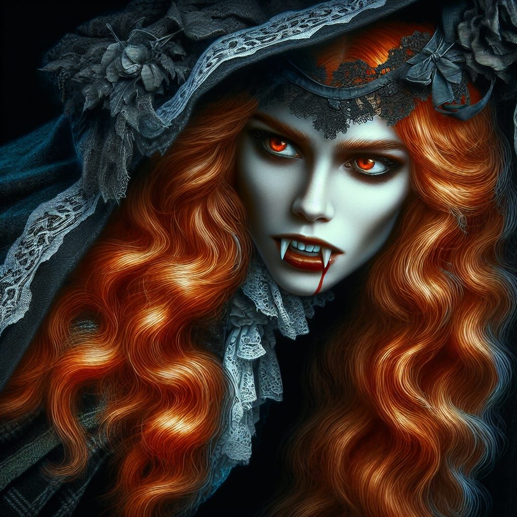 Gothic Vampire Woman Stalks Prey at Night