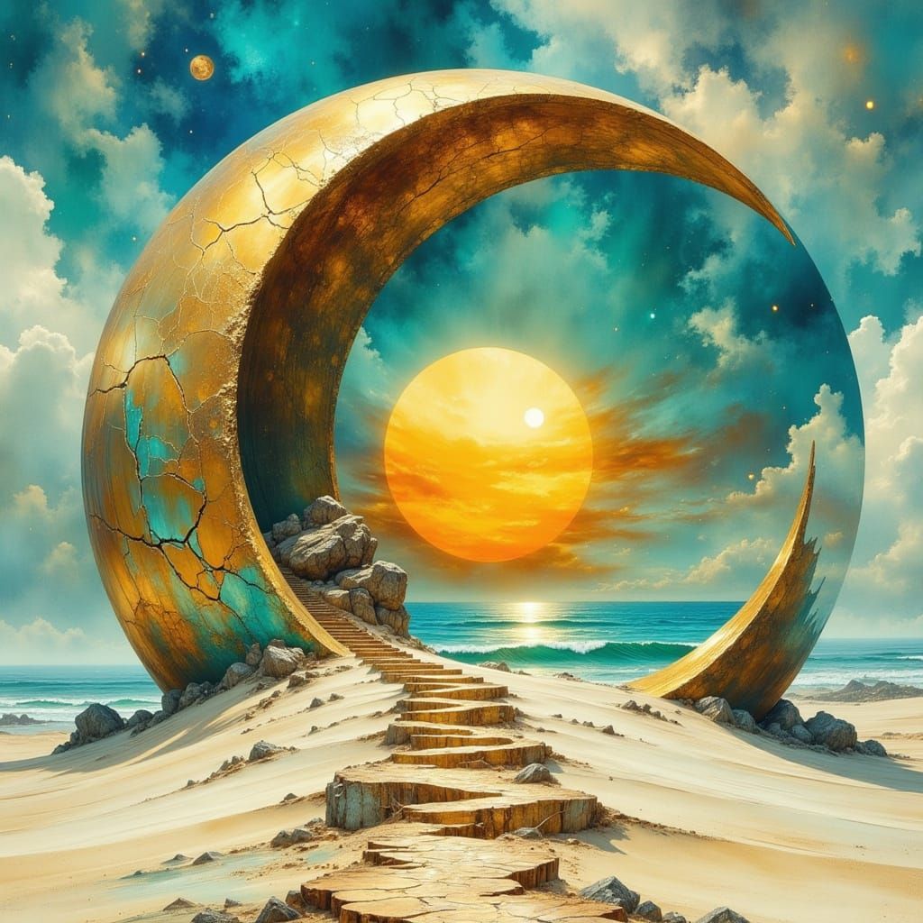 Bronze Moon on White Sand Beach at Sunset