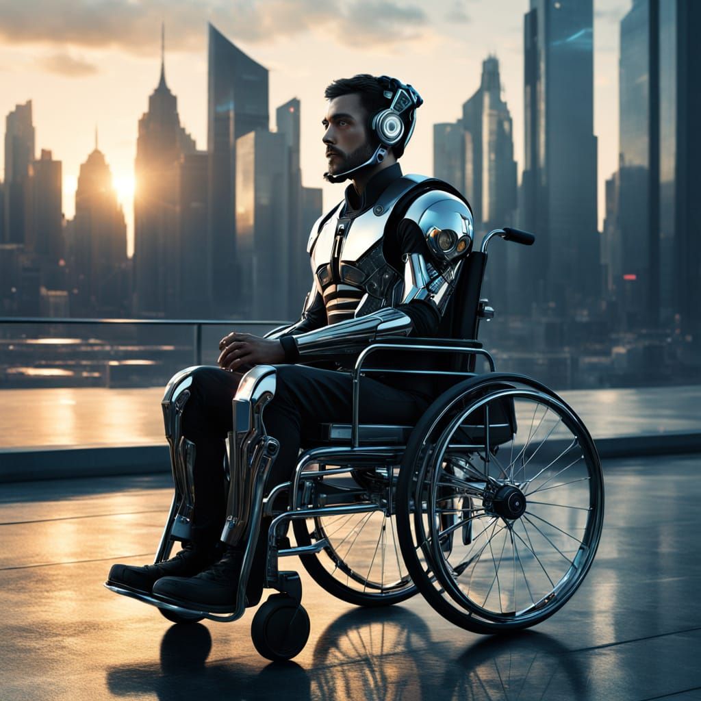 Futuristic Wheelchair User's Ambitious Gaze Towards Metropol...