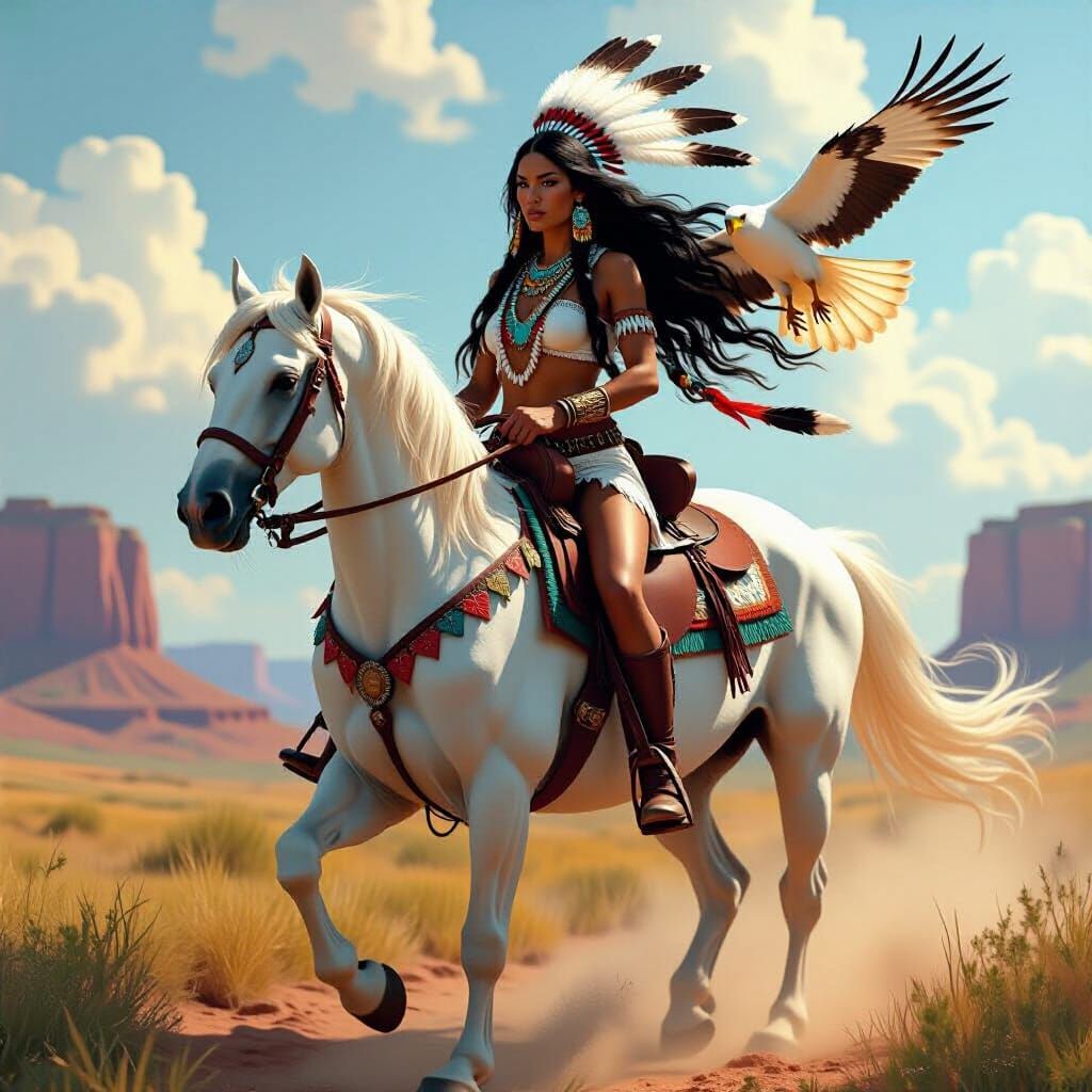 Native American Warrior Woman on Horseback