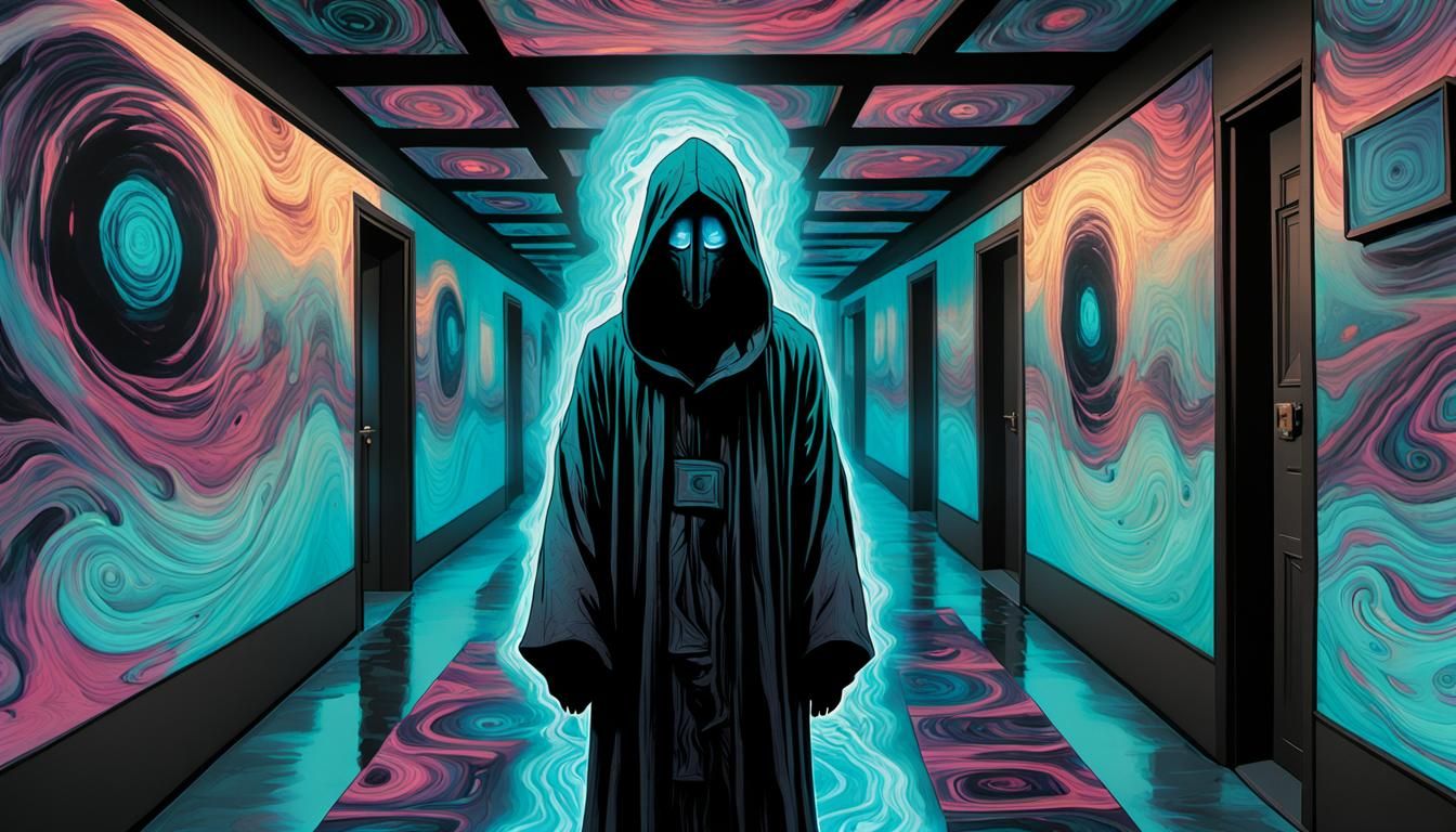 Cyberdelic Yokai Apparition in Glitch Art Style