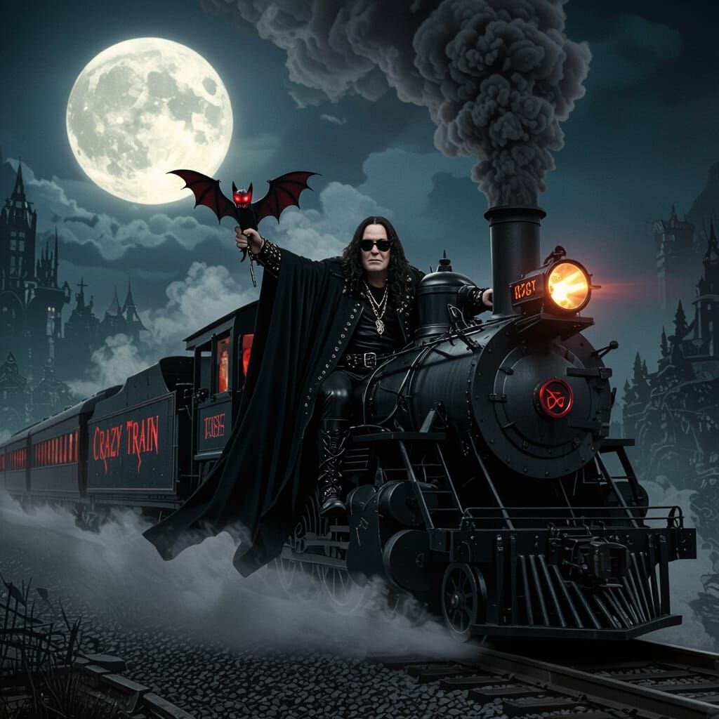 Ozzy Osbourne Drives the Crazy Train in Dark Fantasy Style