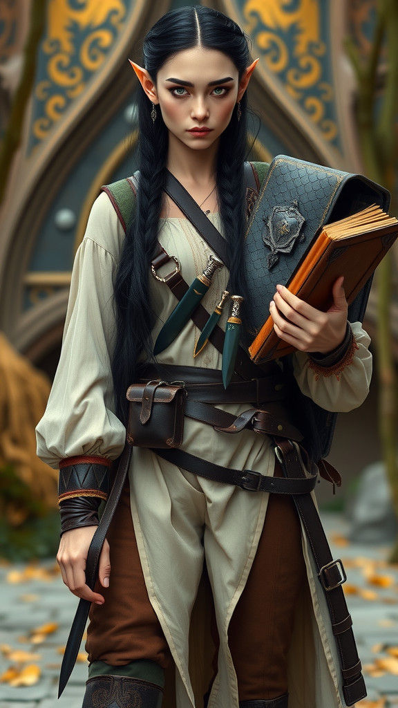 Elegant High Elf Scholar with Spell Book and Knives