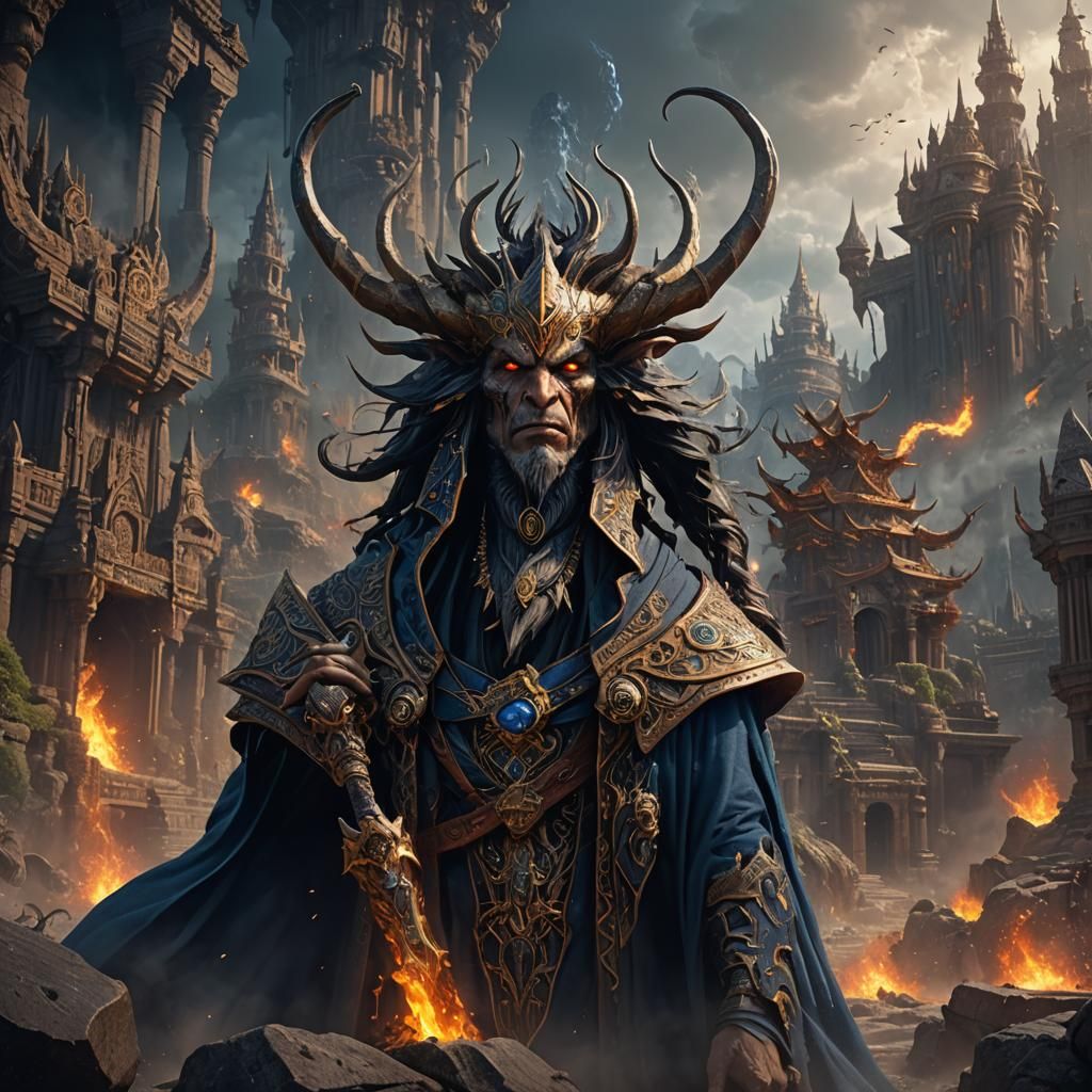 Sorcerer Malakar Conquers the Elements in Epic Fantasy Scene