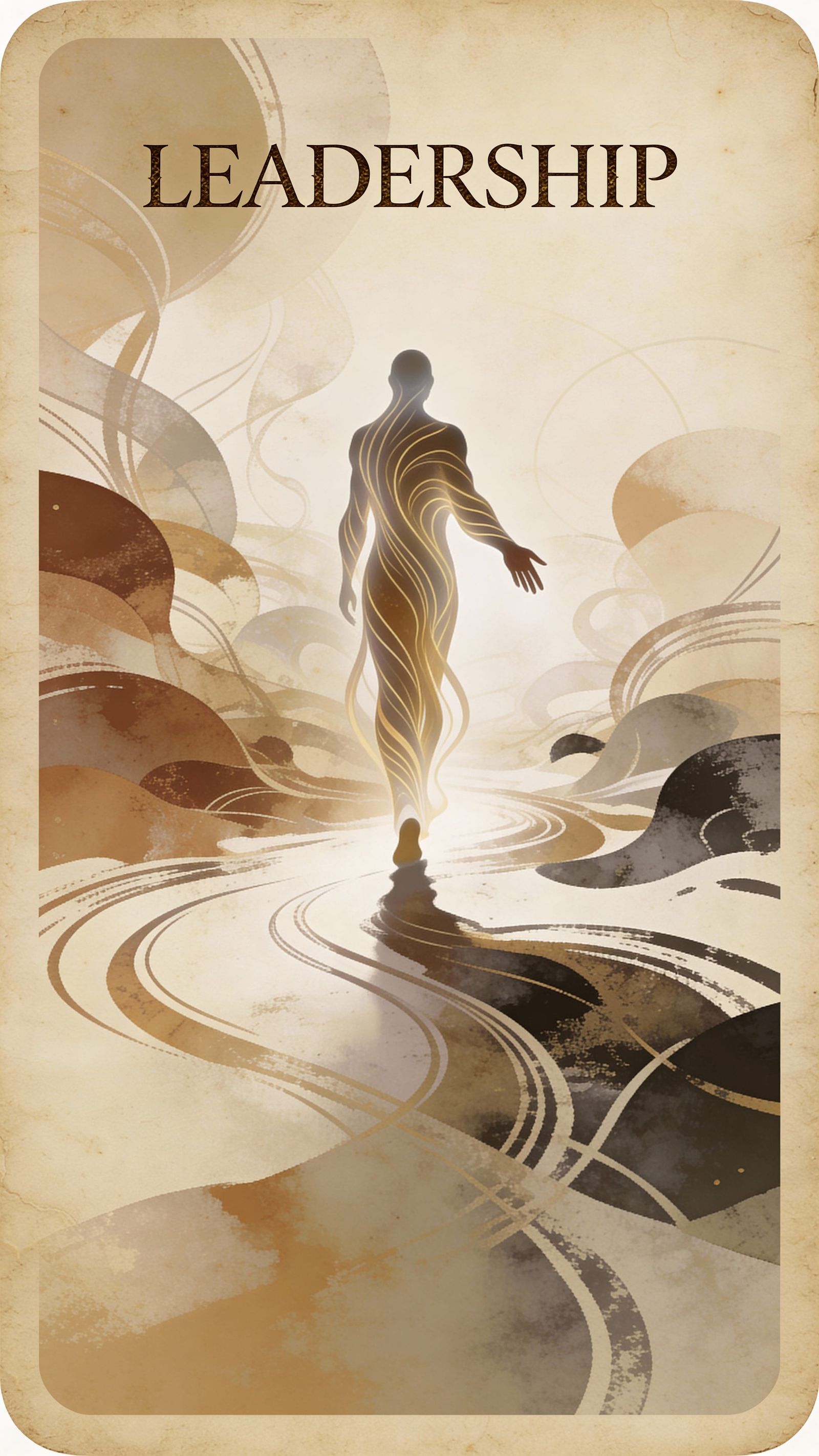 Abstract Figure Leading Through Chaos in Vintage Tarot Style