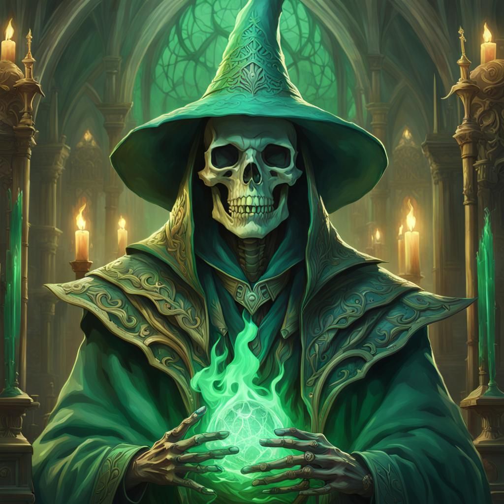 Skeleton Wizard with Green Flames Portrait