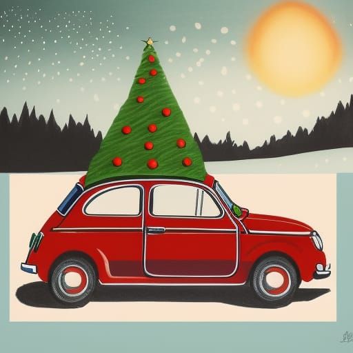 Fiat 500 Christmas Tree Bauhaus Illustration