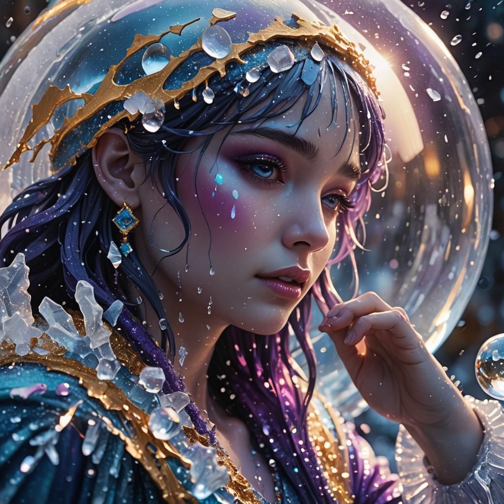 Crying Dancer in Broken Snow Globe: Fantasy Art