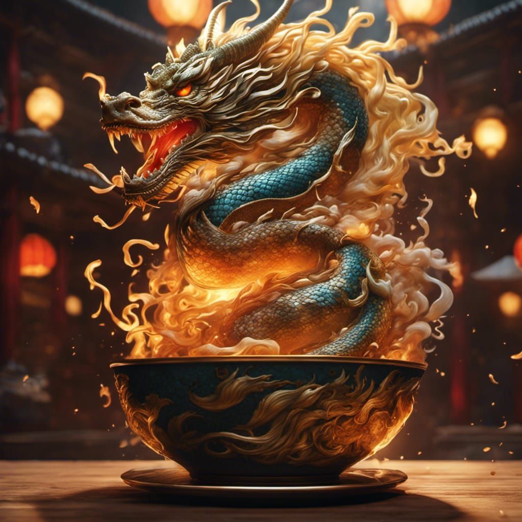 Rococo Dragon Ramen Bowl: Photorealistic Culinary Art