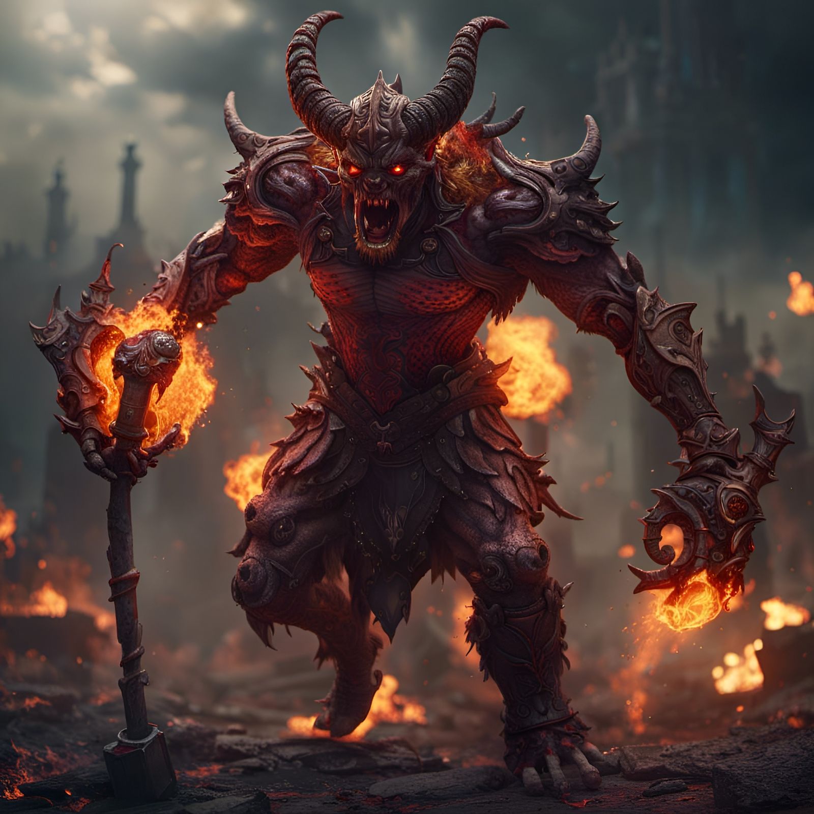 The Devil with a Flamethrower in Detailed Matte Painting