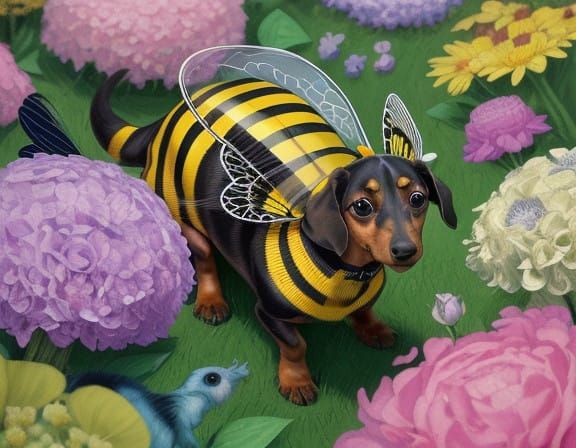 Dachshund in Whimsical Bumblebee Costume