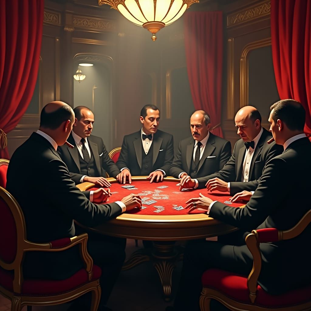 Mafia Poker Game in Opulent Underground Speakeasy