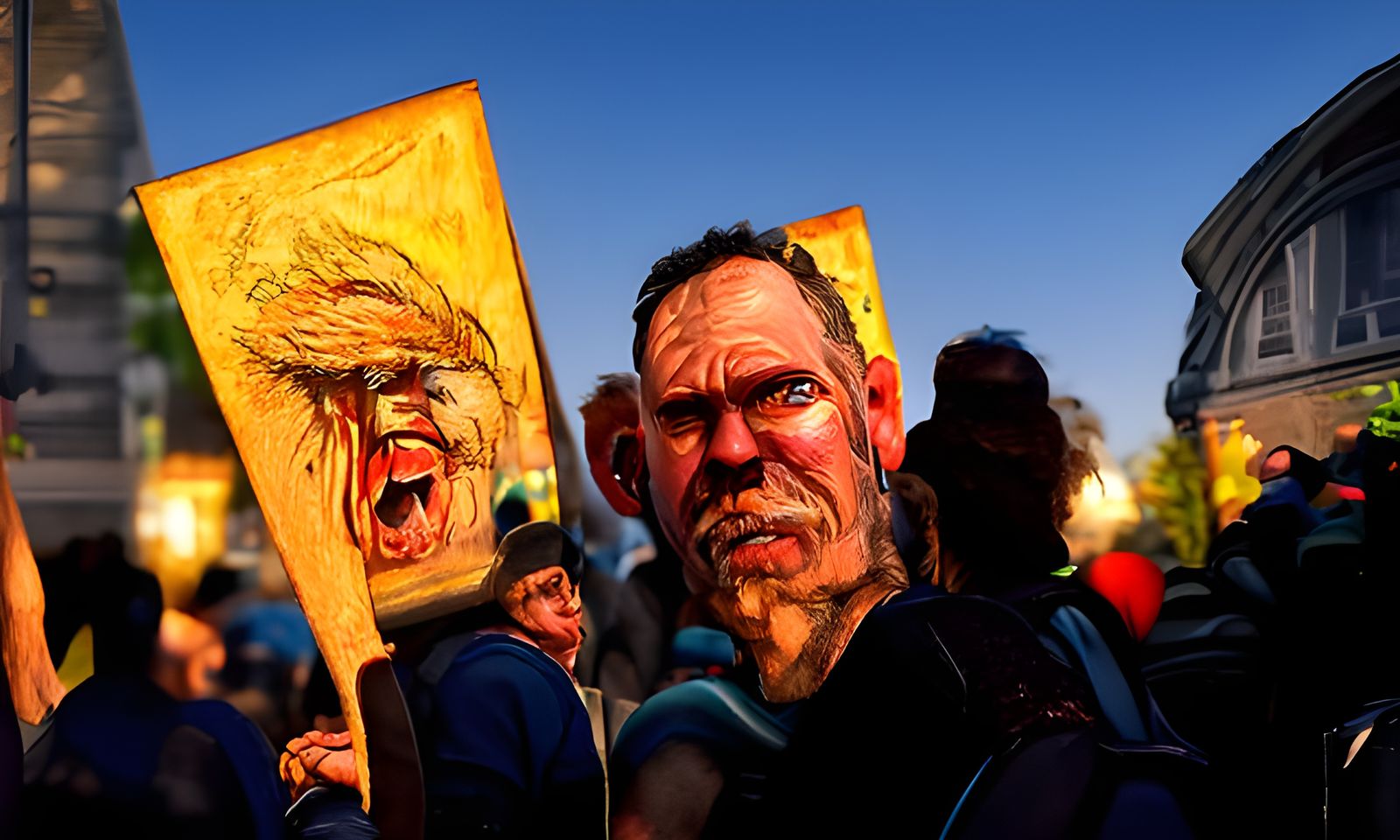 Angry Protesters in Washington DC: Photorealistic 8K Portrai...