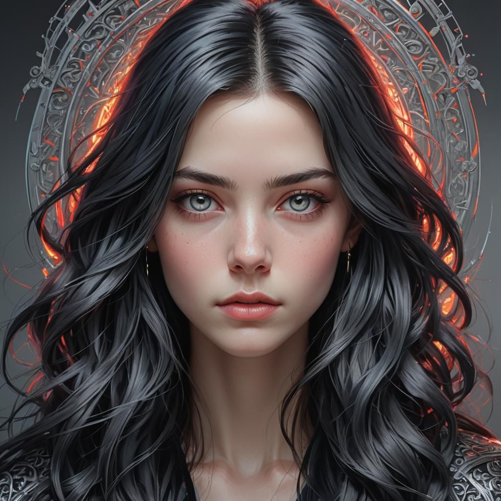 Elegant Portrait of a Mysterious Woman in Digital Painting S...
