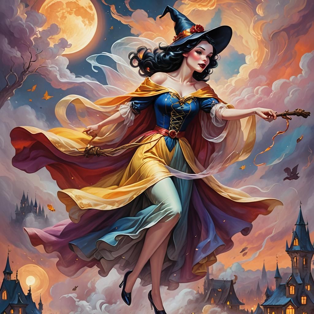 Snow White as Pinup Witch in Ethereal Fantasy Art