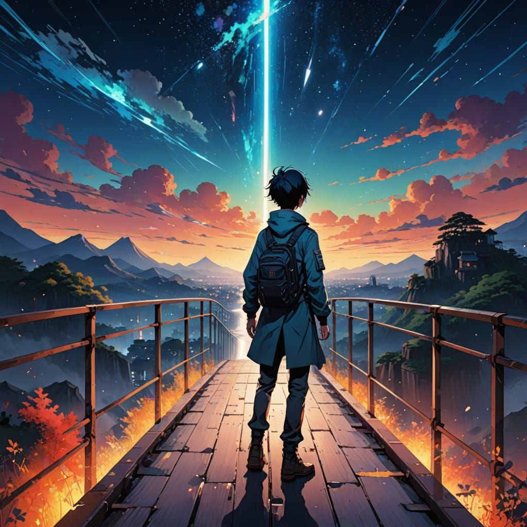 Surreal Hero Stands at the Edge of Infinity