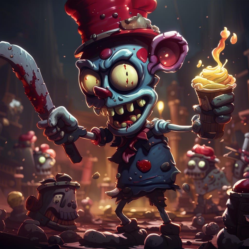 Zombified Cuphead in Dark Fantasy Style
