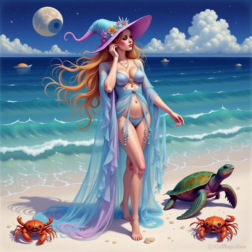 Iridescent Sea Witch with Glittering Turtle