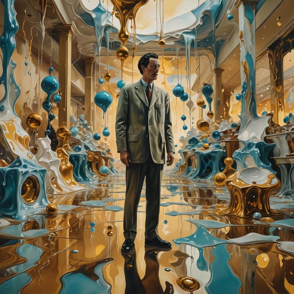 Surreal Melting Department Store as Oil Painting