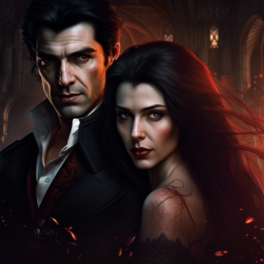 Vampire Couple in a Passionate Embrace: Fantasy Art